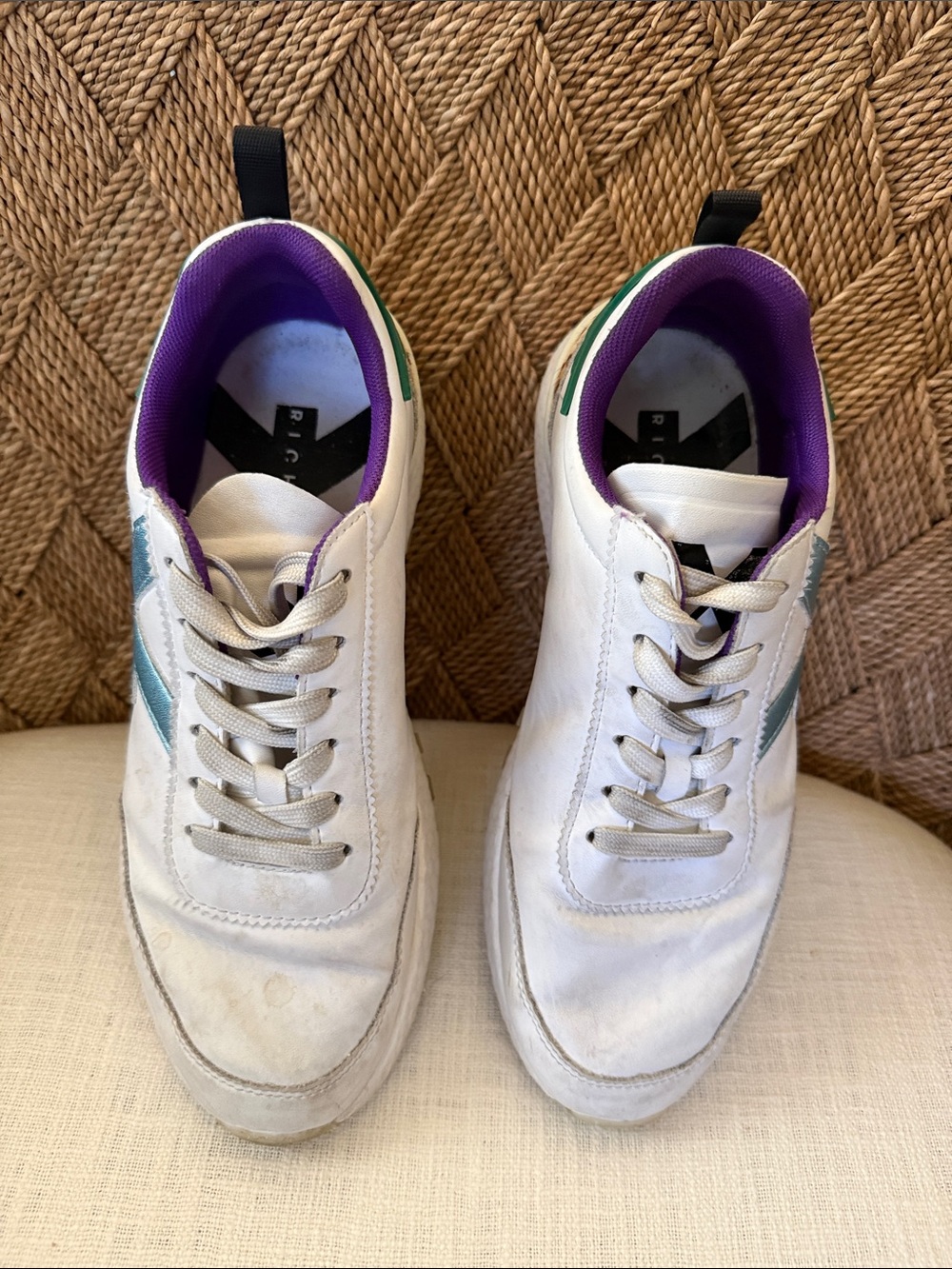 John Richmond White/Celeste/Purple/Green Color Block Leather Sneaker Size 38 - Picture 9 of 9